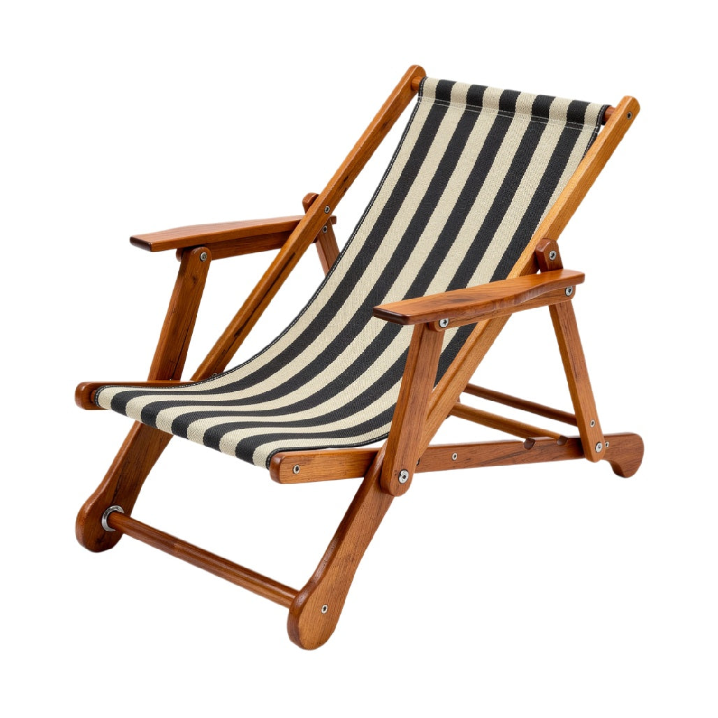 Foldable Striped Deck Chair with Wooden Frame
